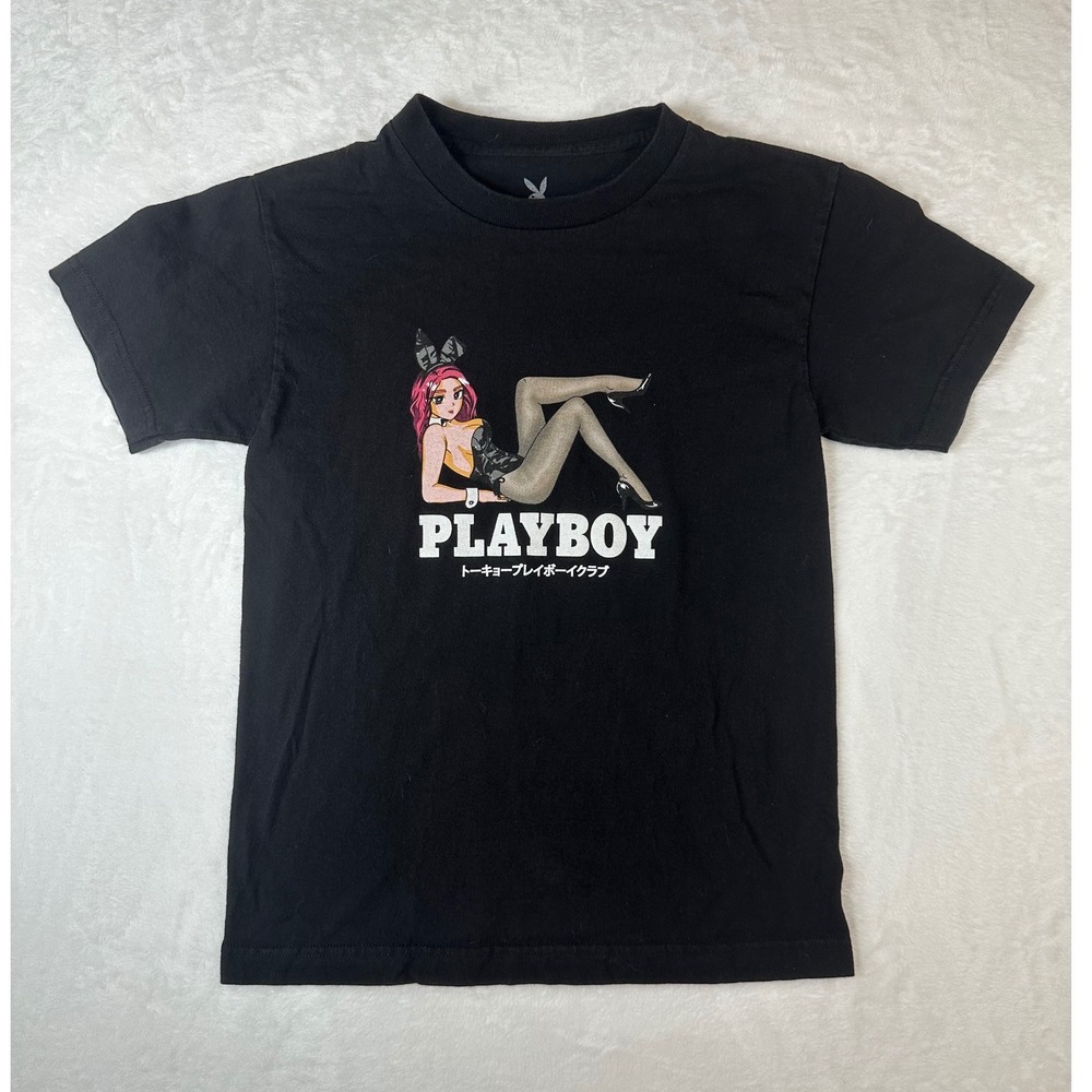 Playboy Color Bars Anime Bunny Girl T-Shirt Black Small Streetwear Graphic Tee